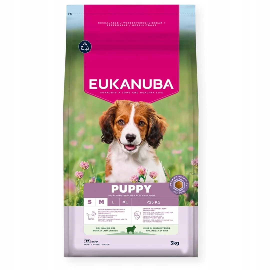 Levně Eukanuba Puppy & Junior Small/Medium Jehněčí s Rýží 3kg