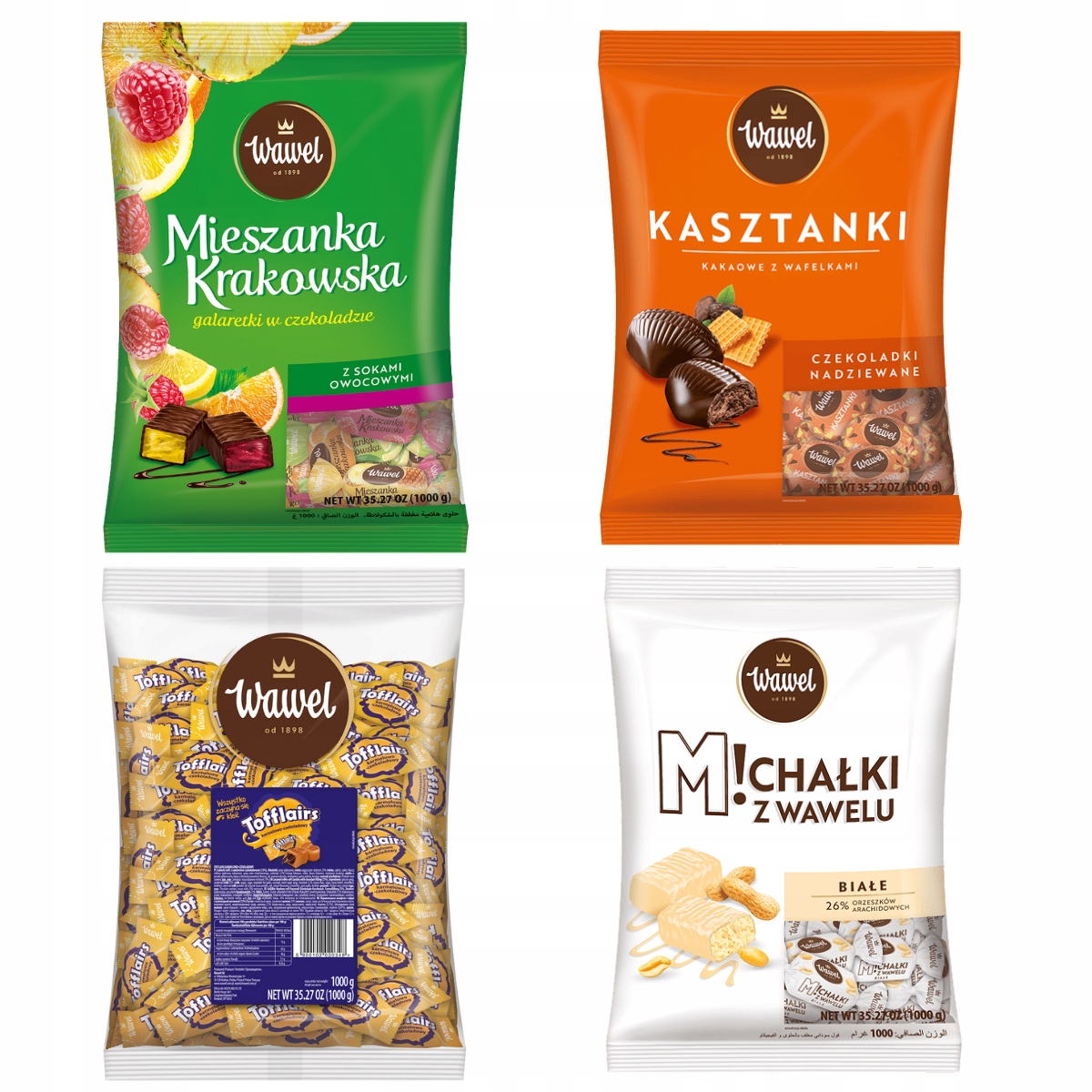 Cukierki Michałki Czekoladki Galaretki w czekoladzie Tofflairs Wawel 4x 1kg