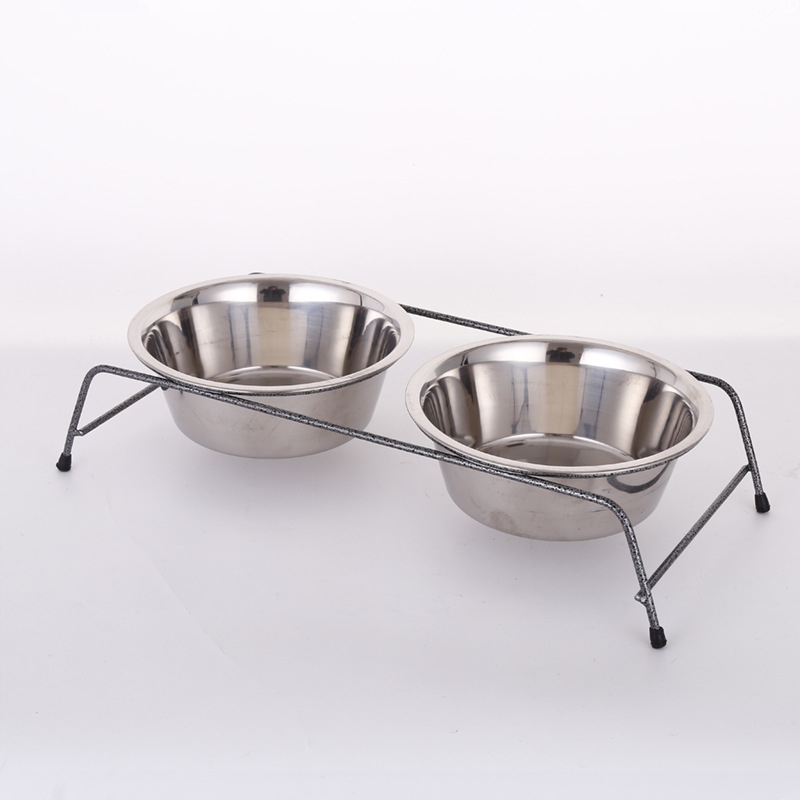 Levně Dvojitá miska pro psa kočku Kovová na stojanu Sada Nerezová Ocel L