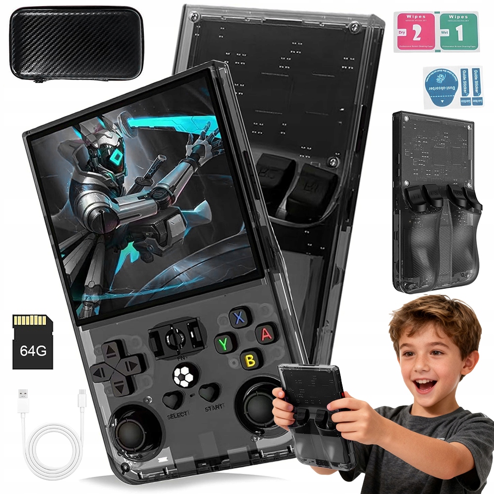 Přenosná Konzola R36MAX Linux 64GB 18000+ Her, Dvojité 3D Joysticky