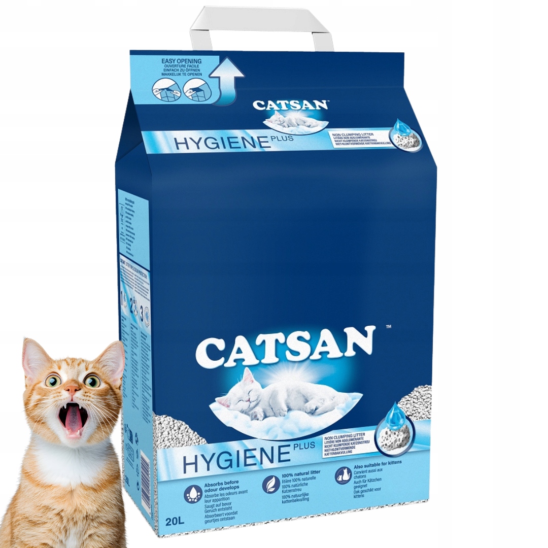 Levně Catsan Hygiene Plus přírodní stelivo pro kočky 20 l