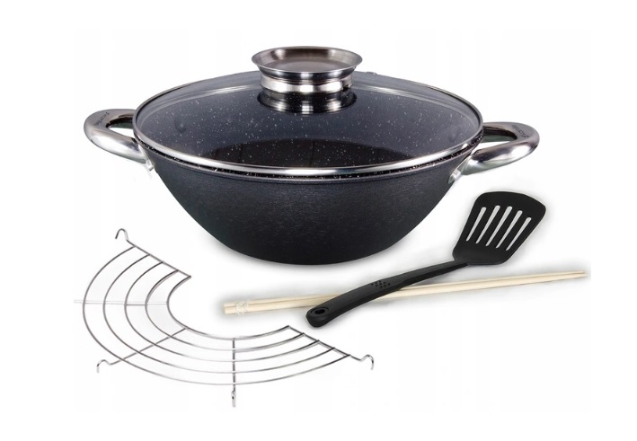 WOK żeliwna patelnia głęboka 32 cm z pokrywą Marka Kamille