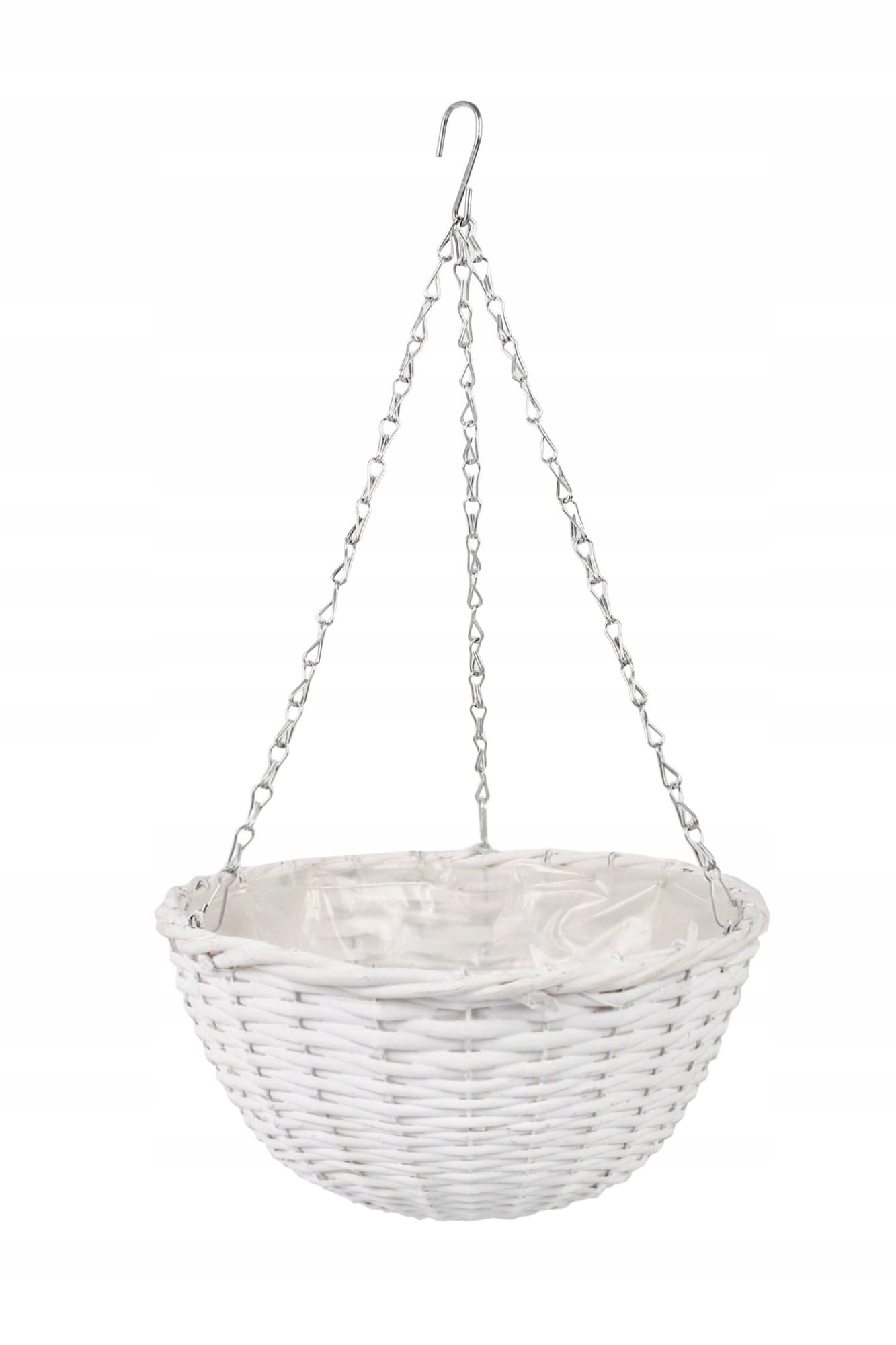 BIAŁY WIKLINOWY KOSZ WISZĄCY NA KWIATY 28x28x15/50 cm