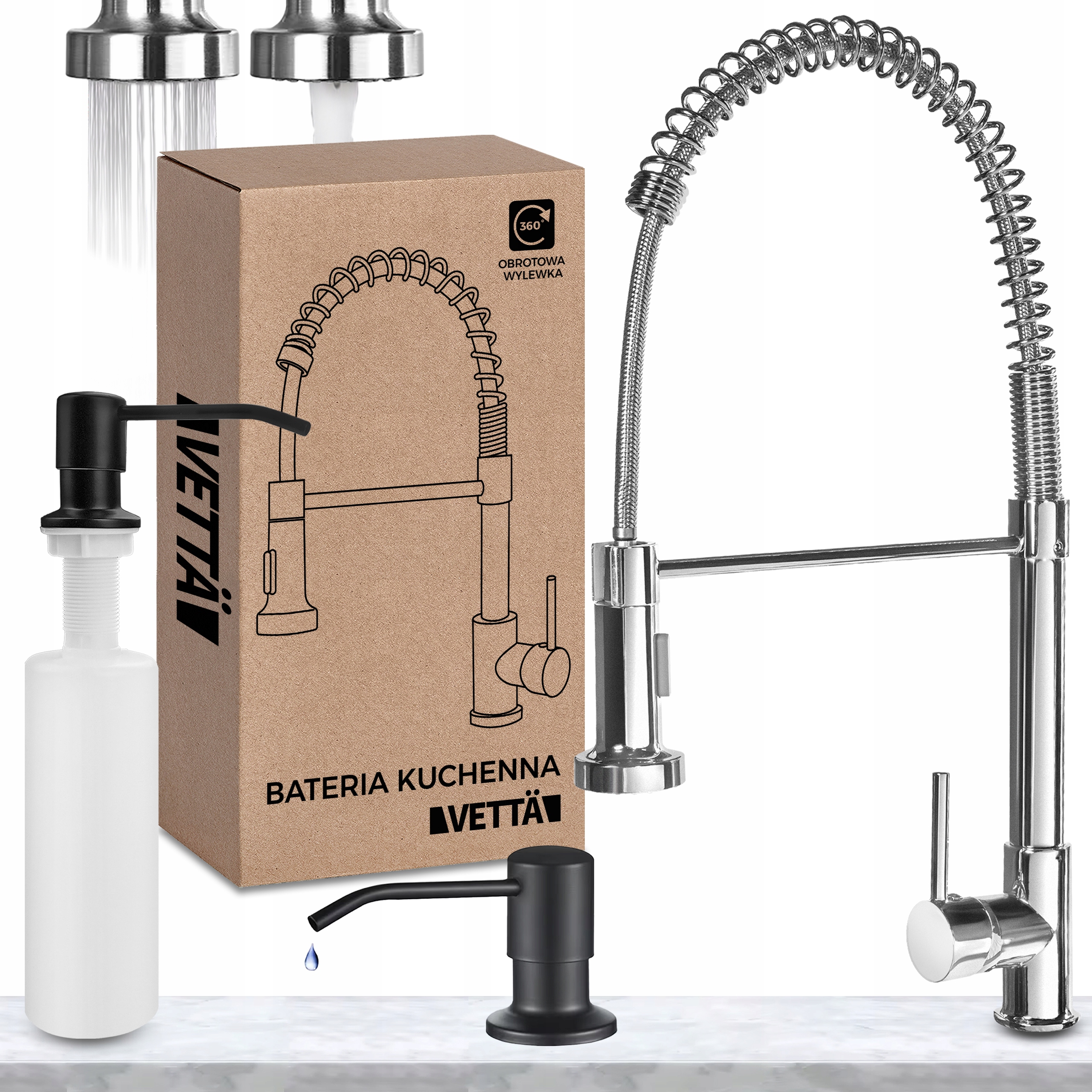 Kuchyňská baterie flexibilní, otočná, vysoký chromový výtok Dávkovač