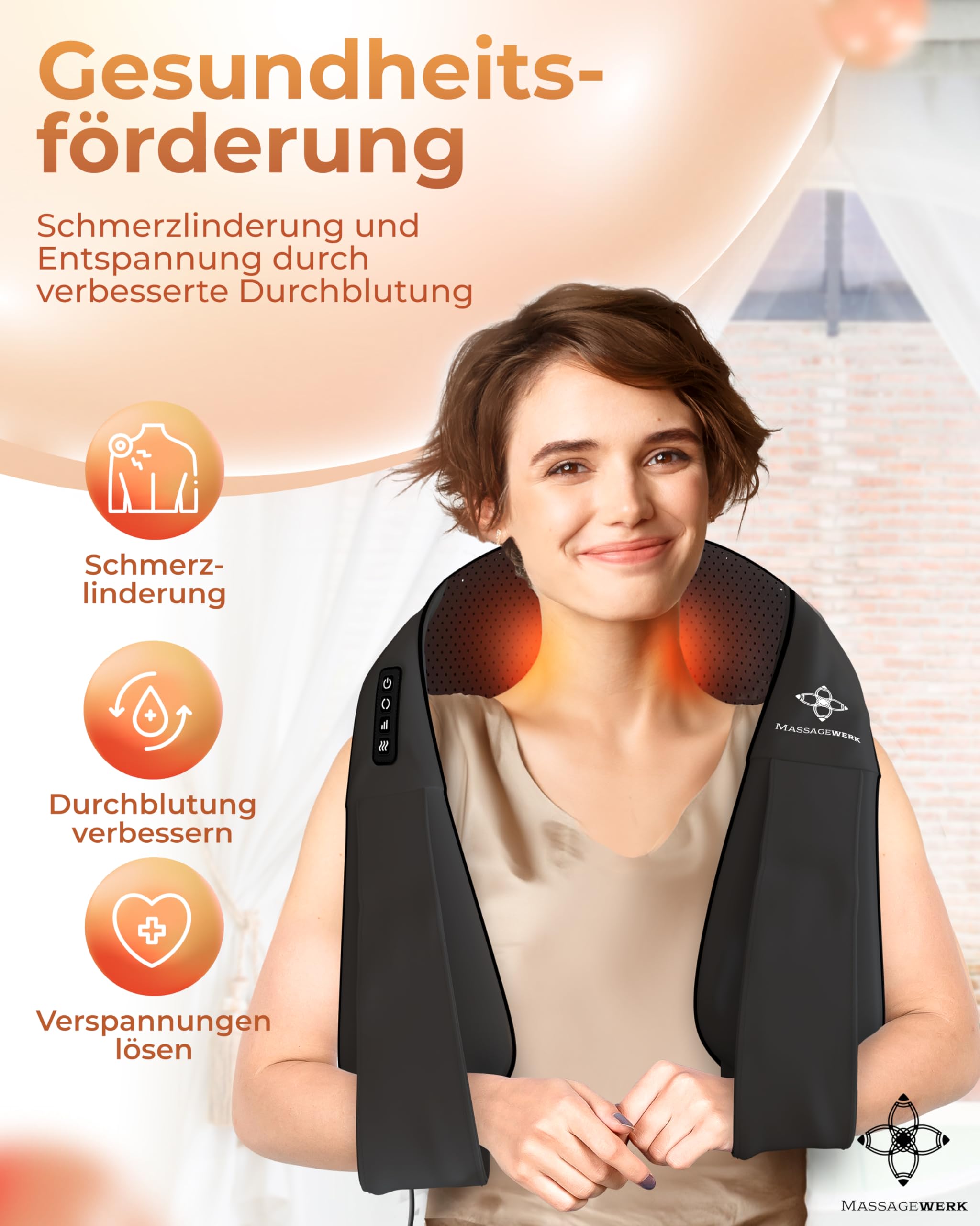 MASSAGEWERK Shiatsu Masażer Pleców i Szyi z Funkcją Podgrzewania — miniatura 5