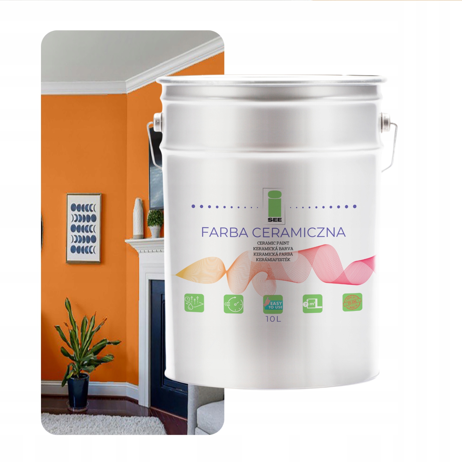 Umývateľná Keramická Farba Na Steny Medovo Oranžová 10 L Bez Zápachu
