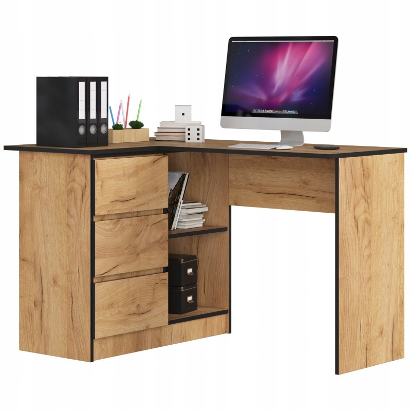 Rohový písací stôl B16 Lewe dub craft 3 zásuvky 124 cm Akd