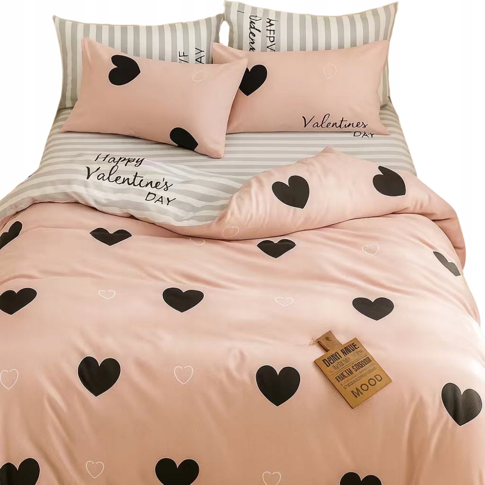 Komplet pościeli 200x220 zestaw dwustronna walentynkowa różowa w serduszka