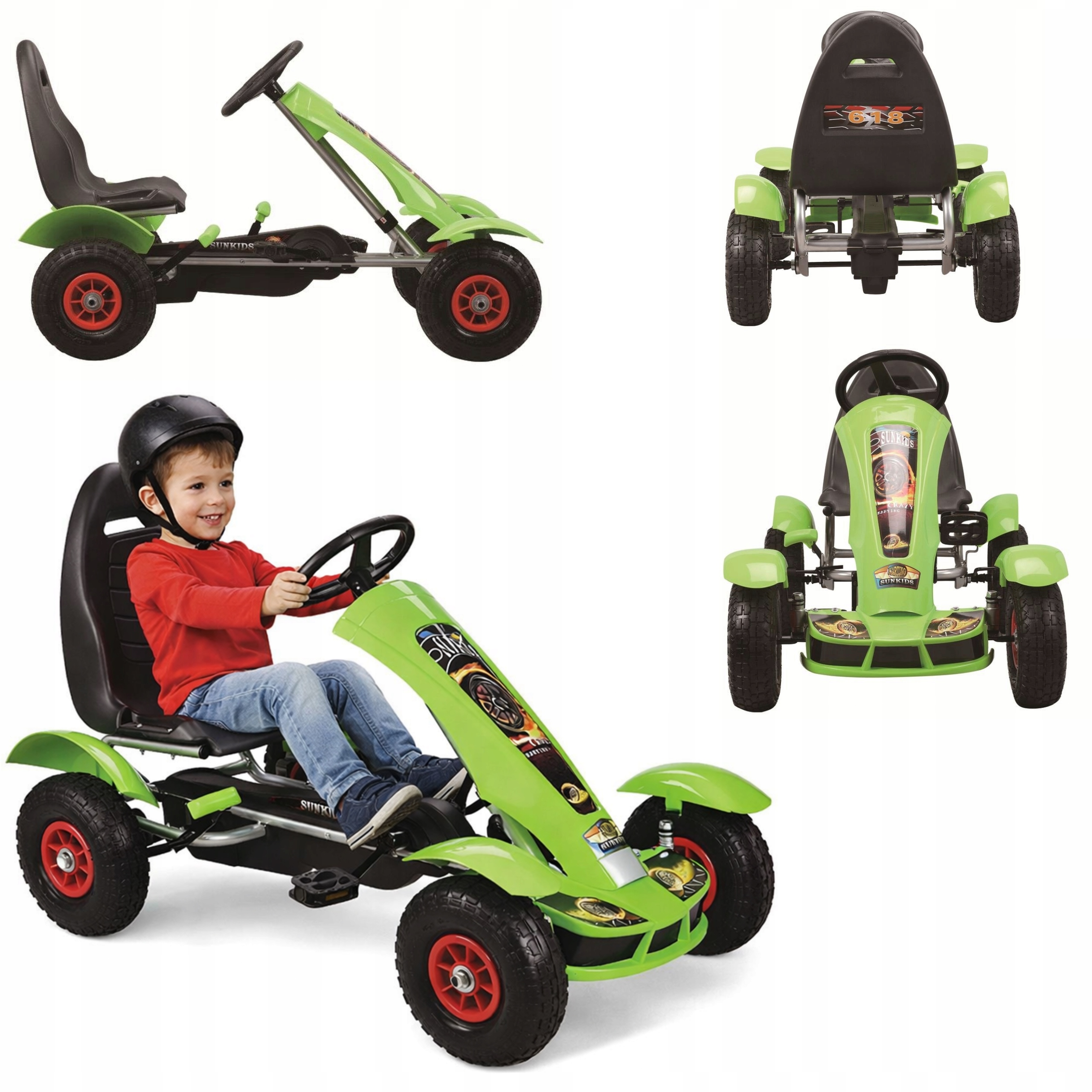 Gokart Na Pedały Zielony Pompowane Koła Dla Dzieci 5 Max 50 Kg