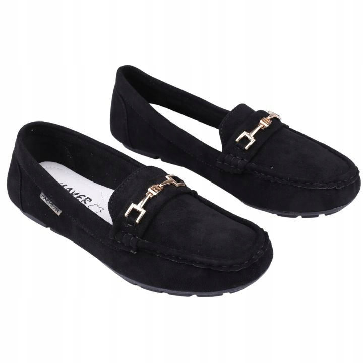 Czarbe Mokasyny Damskie Półbuty Zamszowe Wsuwane Wkł. Ekoskóra