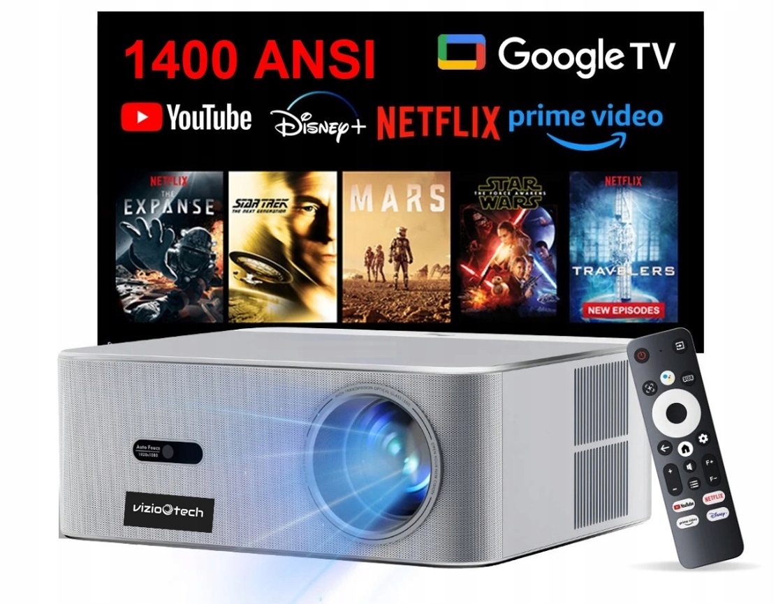 Projektor Led Vizio Tech Oscal 1400Ansi 4K Fhd Led GoogleTV Smart Android