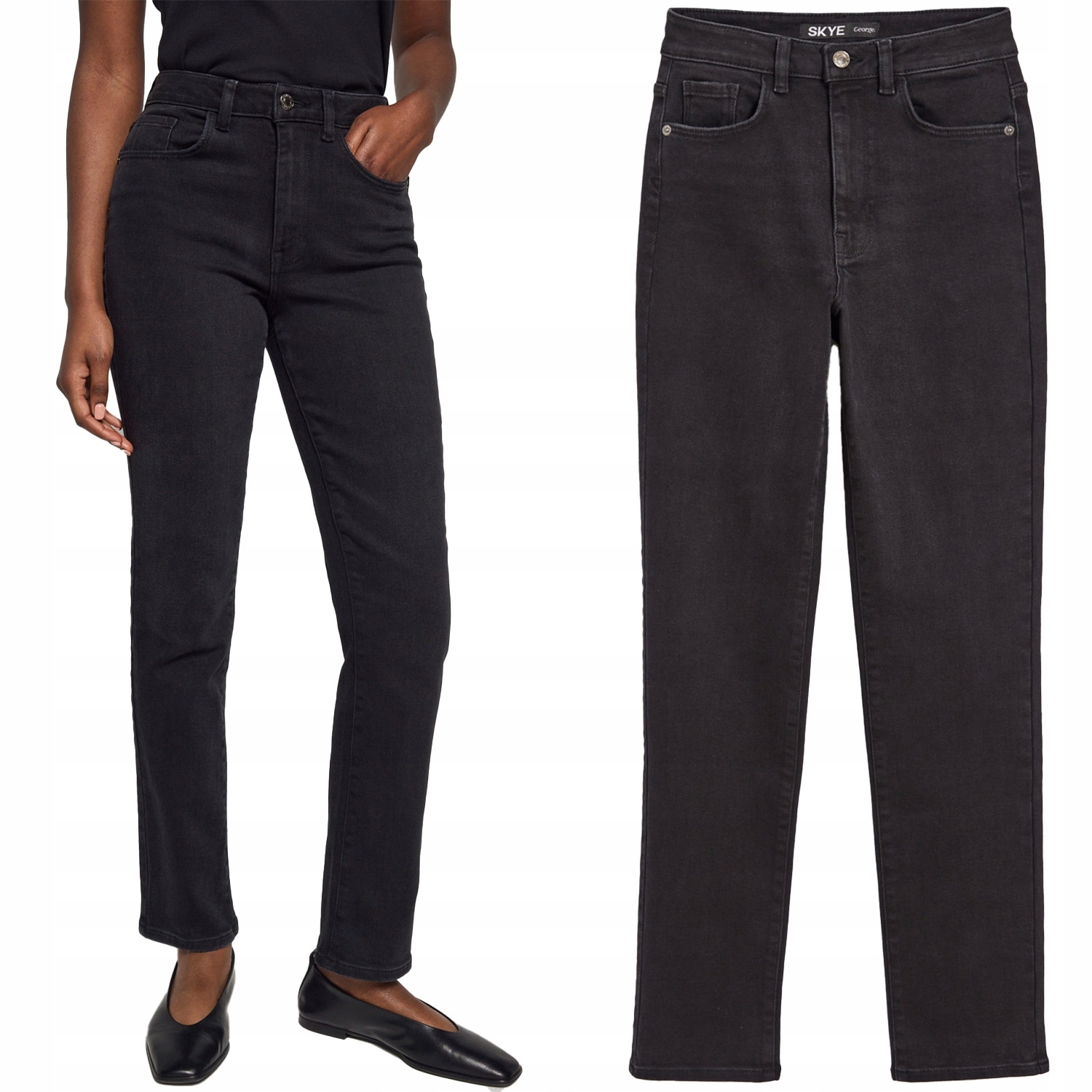 George Czarne Jeansy Skye Spodnie Jeans Proste Nogawki Wysoki Stan XL 42