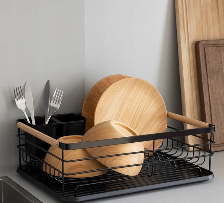 SUSZARKA DO NACZYŃ CZARNA STOJĄCA OCIEKACZ Z TACKĄ Marka bez marki