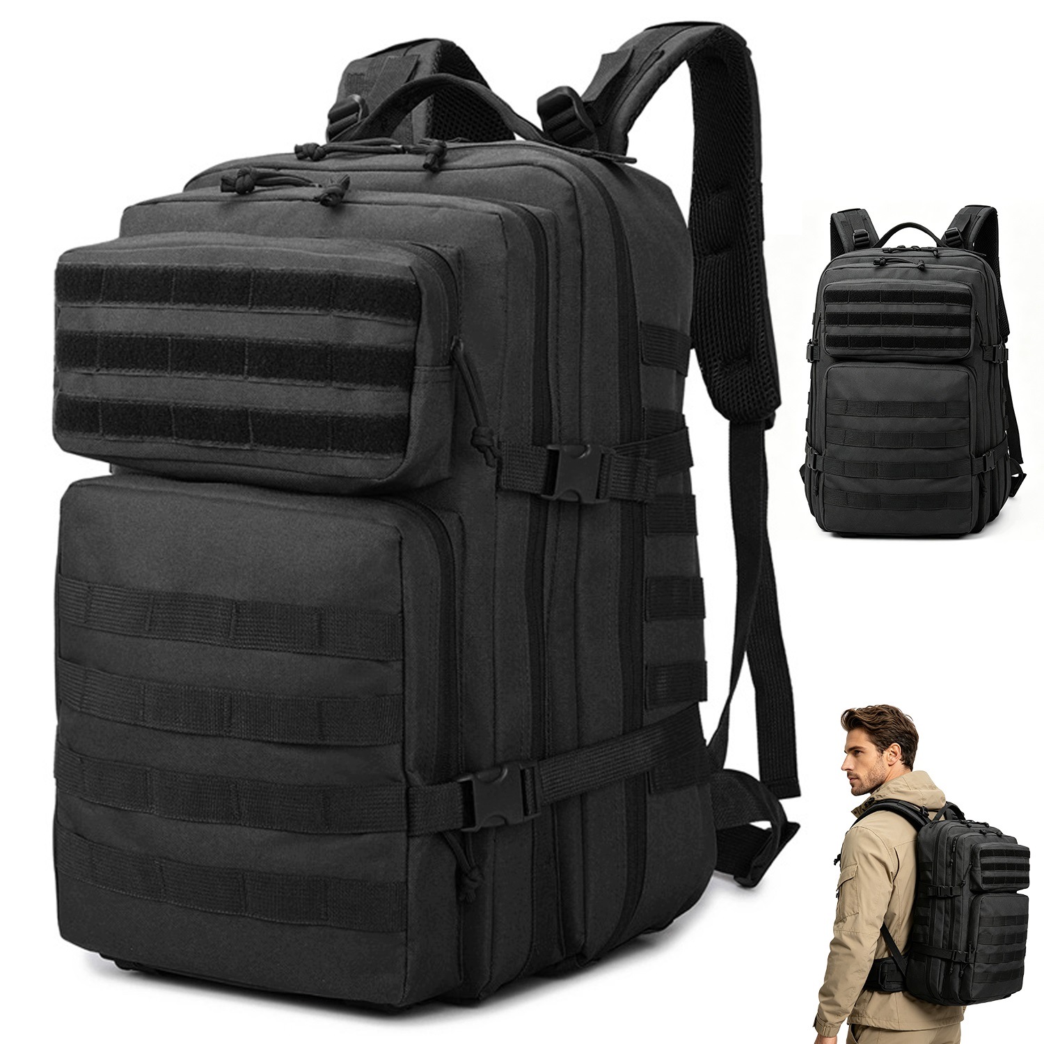 Batoh Vojenský taktický vojenský Survival Velký 45L Vojenský Černý