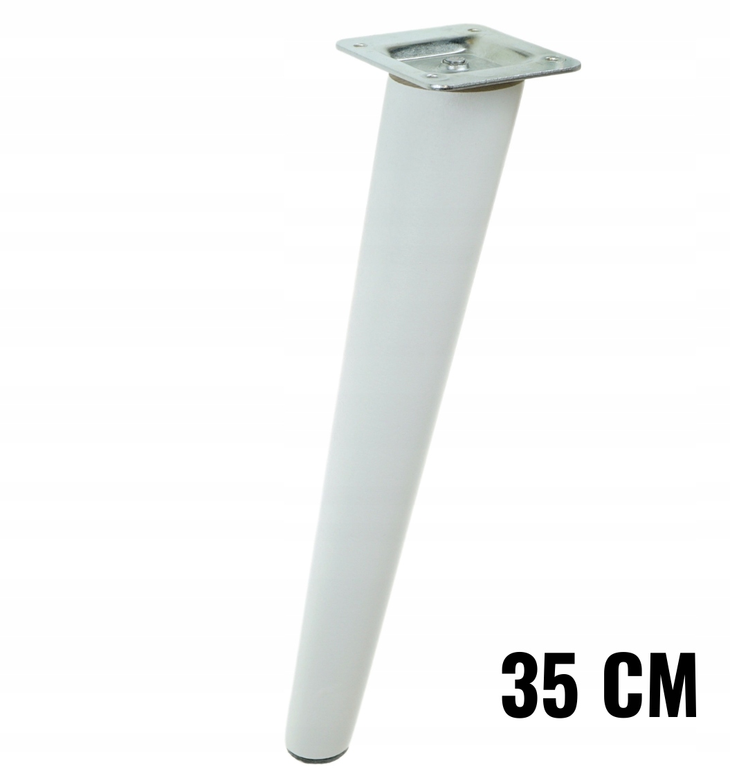 

Noga drewniana biała skośna stożek 35 cm z blachą