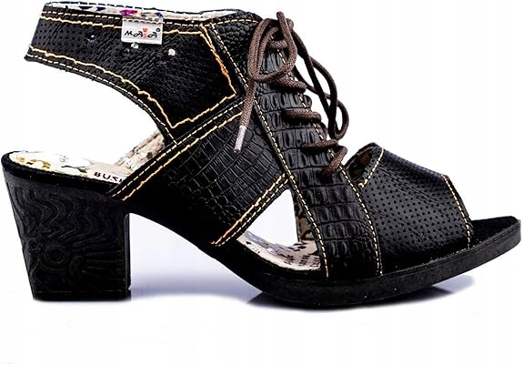 Tma Dámské Sandály Na Podpatku Černé Kožené Šněrovací 36 Žic