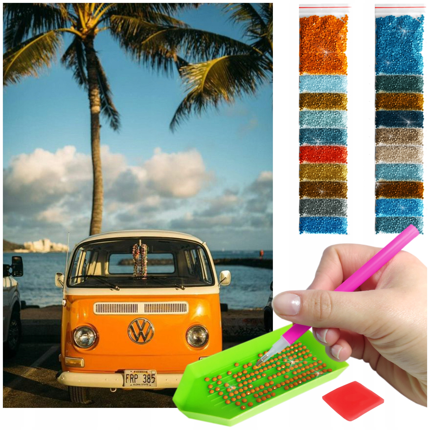 Auto Výšivka Diamond diamond painting mozaika auto palmy 60x40cm