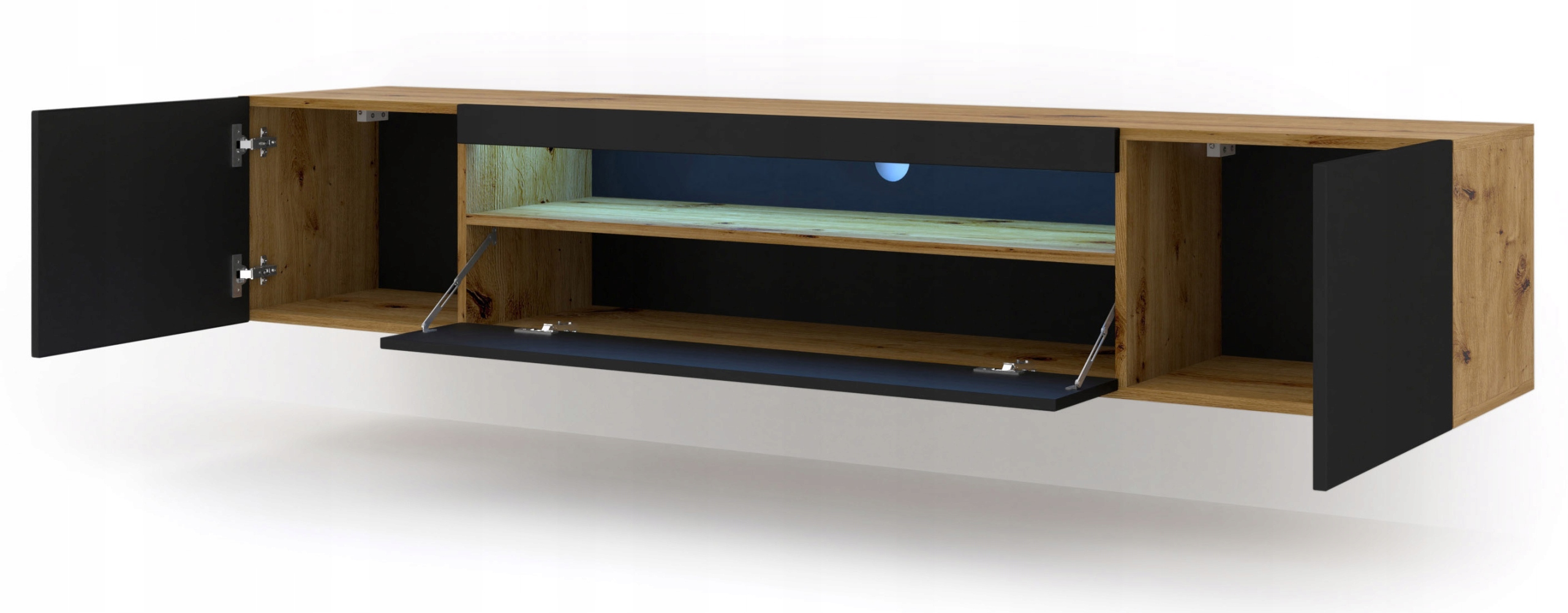 Szafka RTV AURA 200 dąb artisan / czarny mat + LED