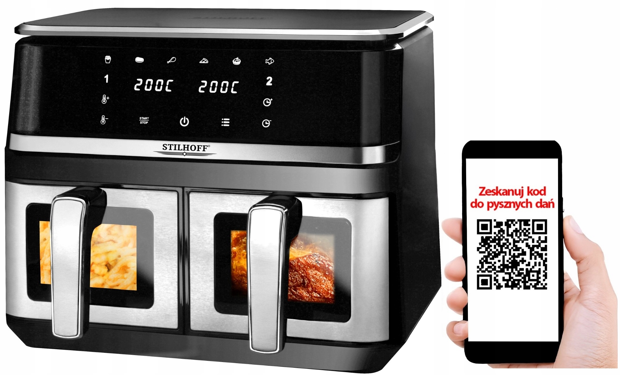 Horkovzdušná fritéza Air Fryer Stilhoff 8,2L dvoukomorová velká