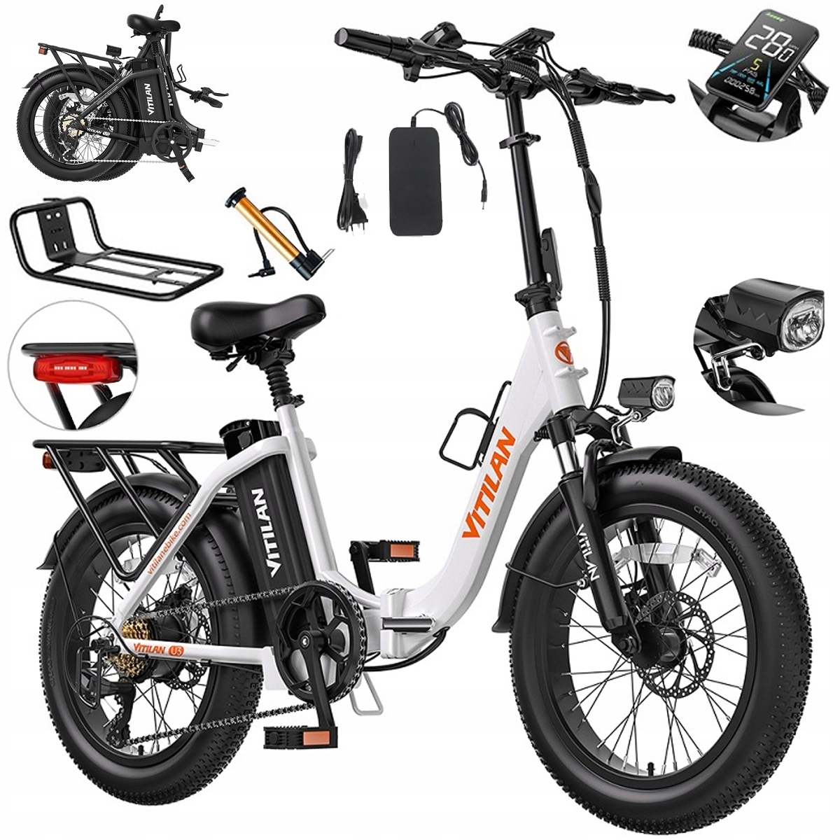 Vitilan U3 Skládací elektrický městský 750W 48V 13AH 45KM/H 120KM 20"*3.0"