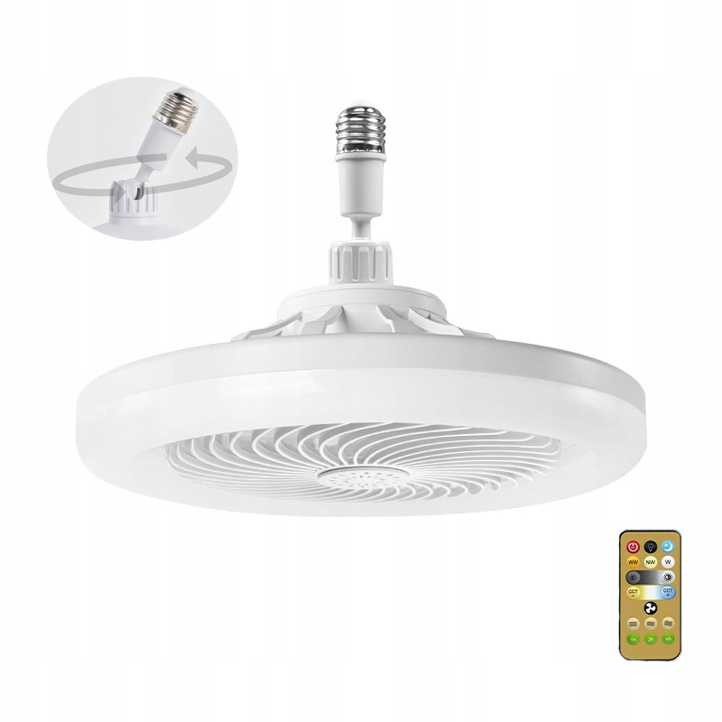 2W1 Lampa Sufitowa Led Żarówka 30W E27 Z Wiatrakiem Wentylator Pilot