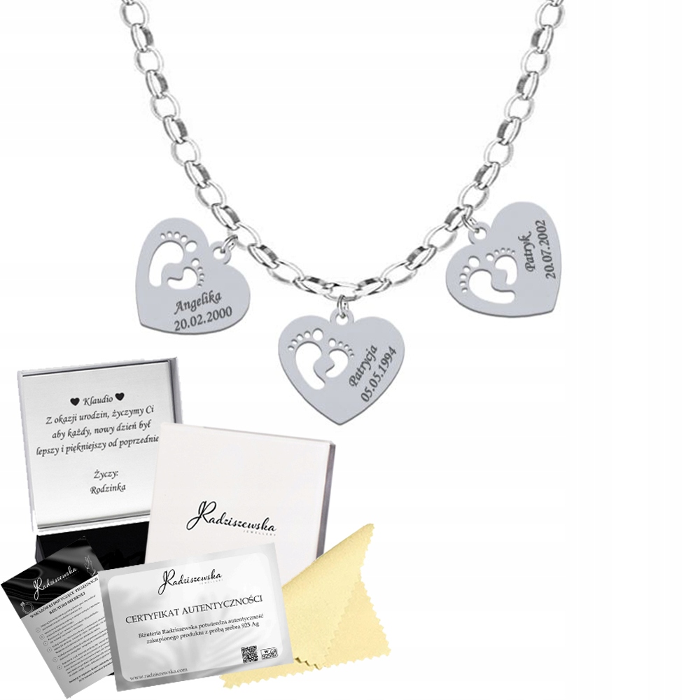 Stříbrný náhrdelník se Srdíčky A Nohama s gravírováním Dárek Svátek Matek Přání