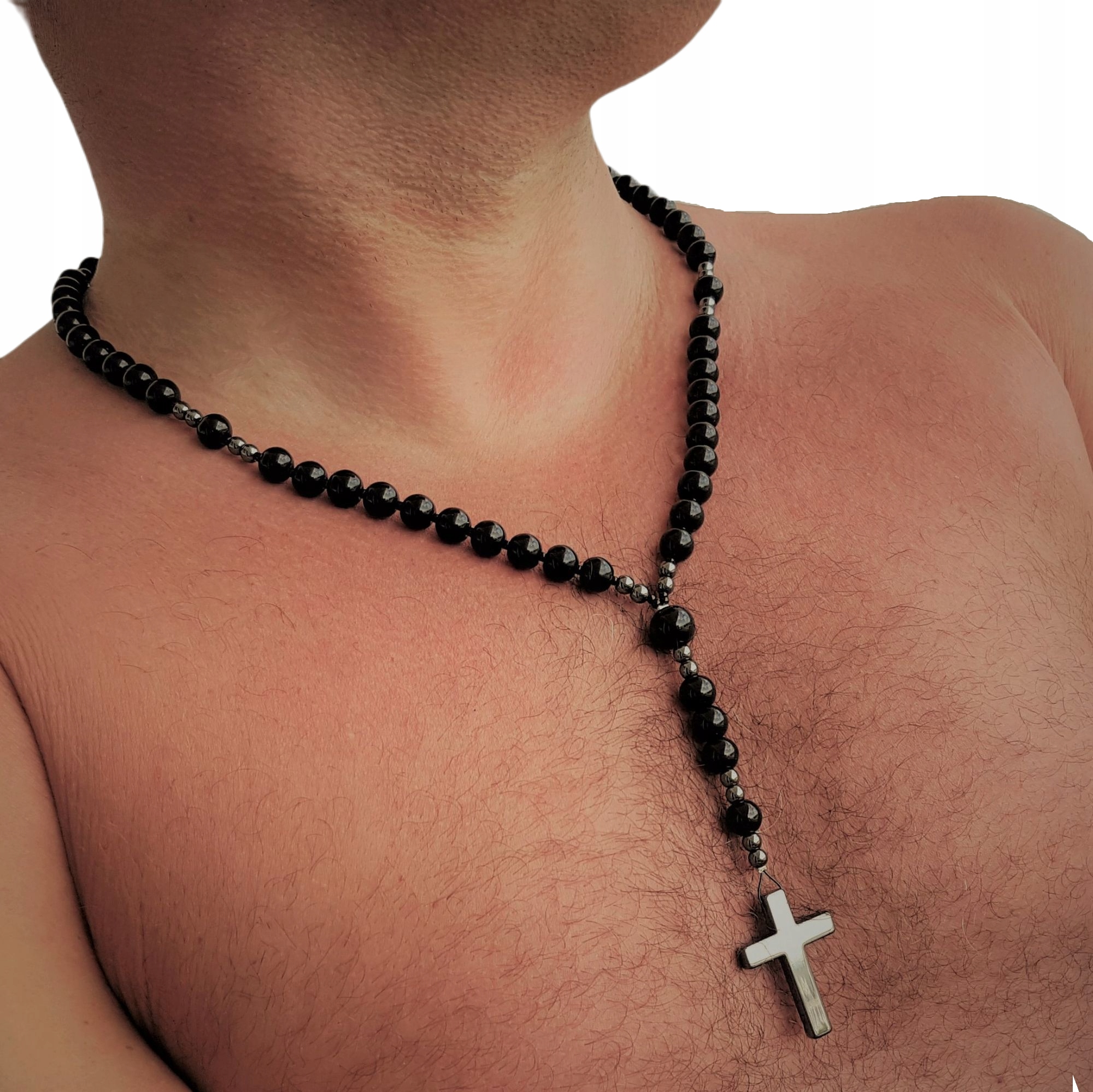 MĘSKI NASZYJNIK RÓŻANIEC ONYKS HEMATYT