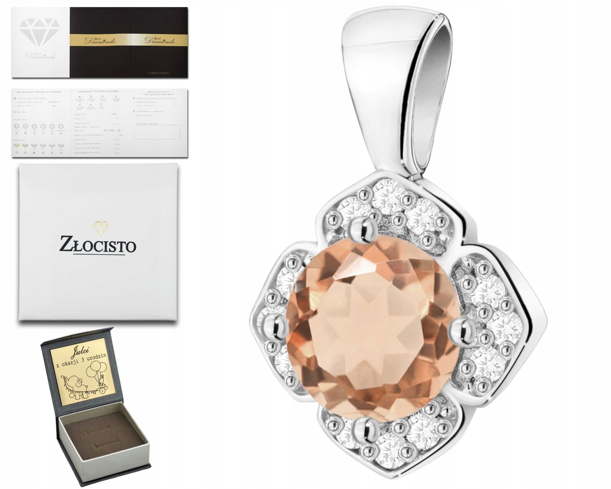 Bílé Zlato Moderní Přívěsek Přívěsek Morganit A Diamanty 585