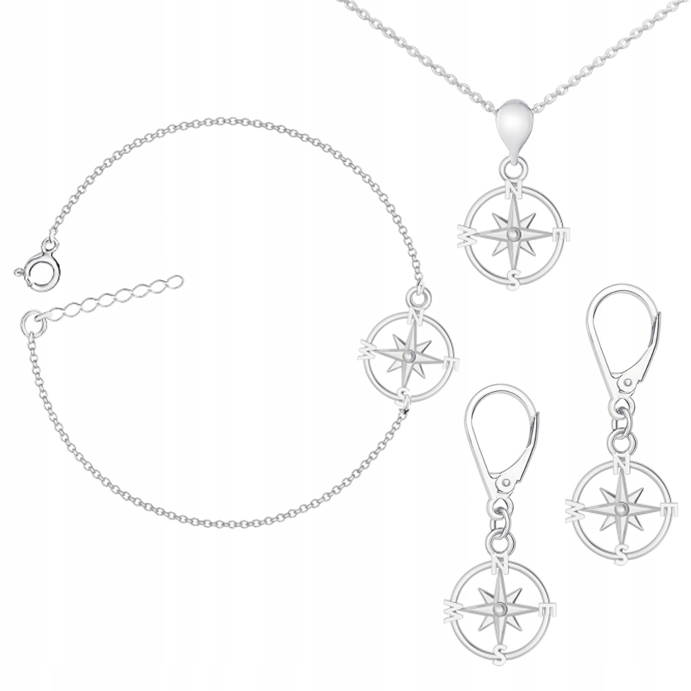 Sada stříbrných šperků Růže větrů Symbol cesty a objevování Stříbro 925
