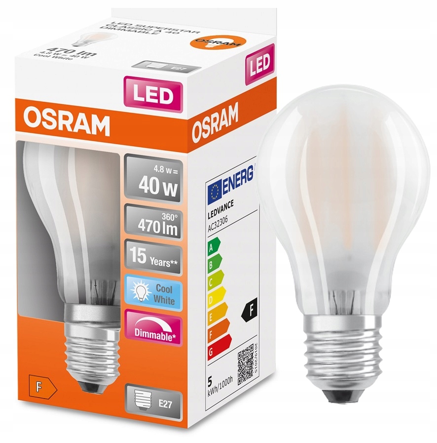 

Osram żarówka Led 4.8W 40W E27 mat 4000K DIM