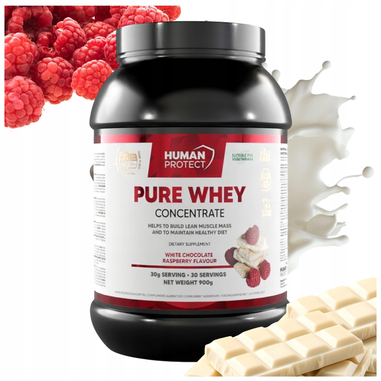 Human Protect Pure Whey 900 G Bílkovinný Koncentrát Wpc Bílá Čokoláda S Malinou