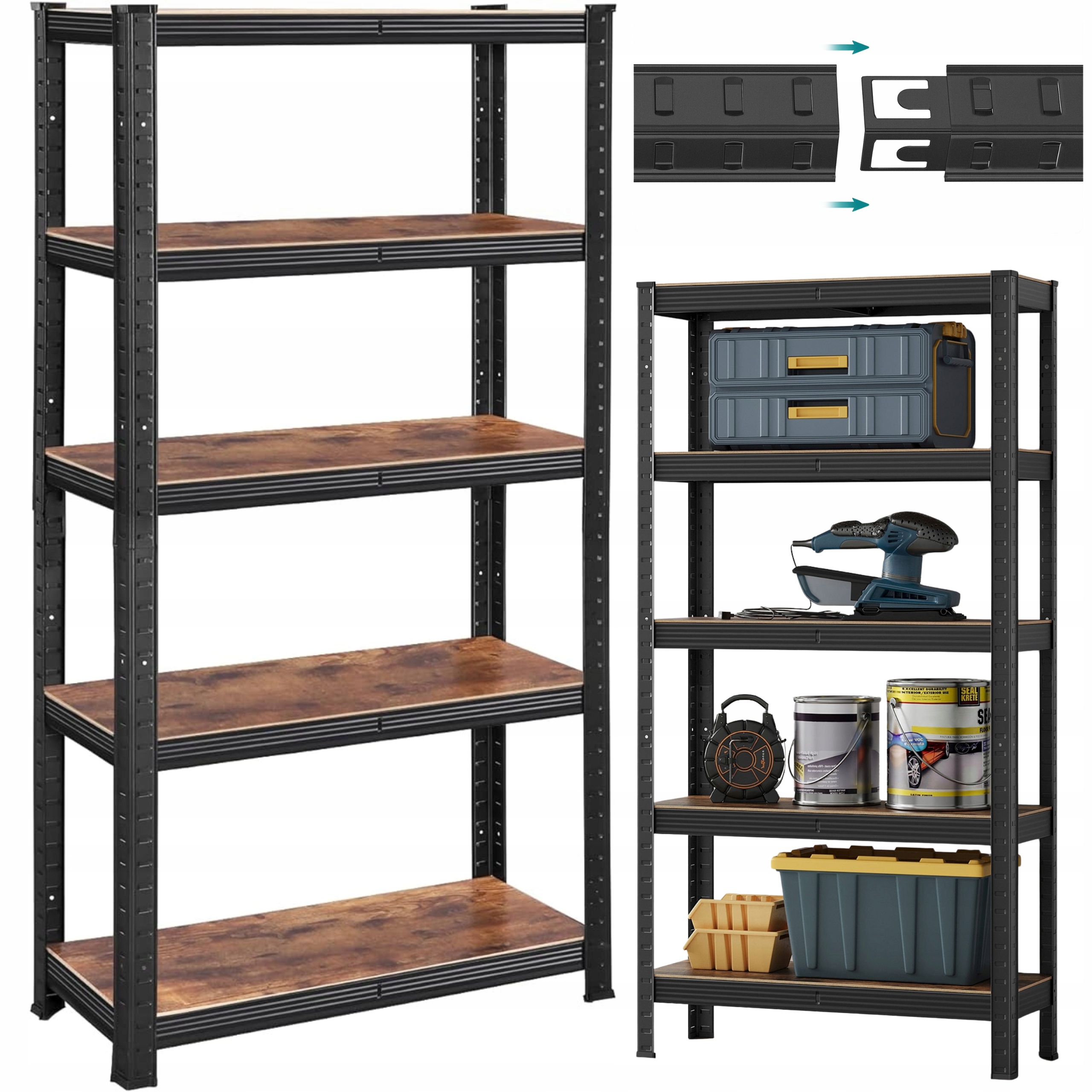 Kovový skladový regál 2v1 pro garáž sklepa 150x75x30 cm 5 Polic 650 kg