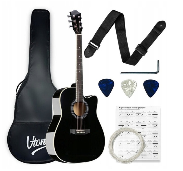 Gitara akustyczna V-tone Ag Two Bk kostki pasek pokrowiec struny akordy