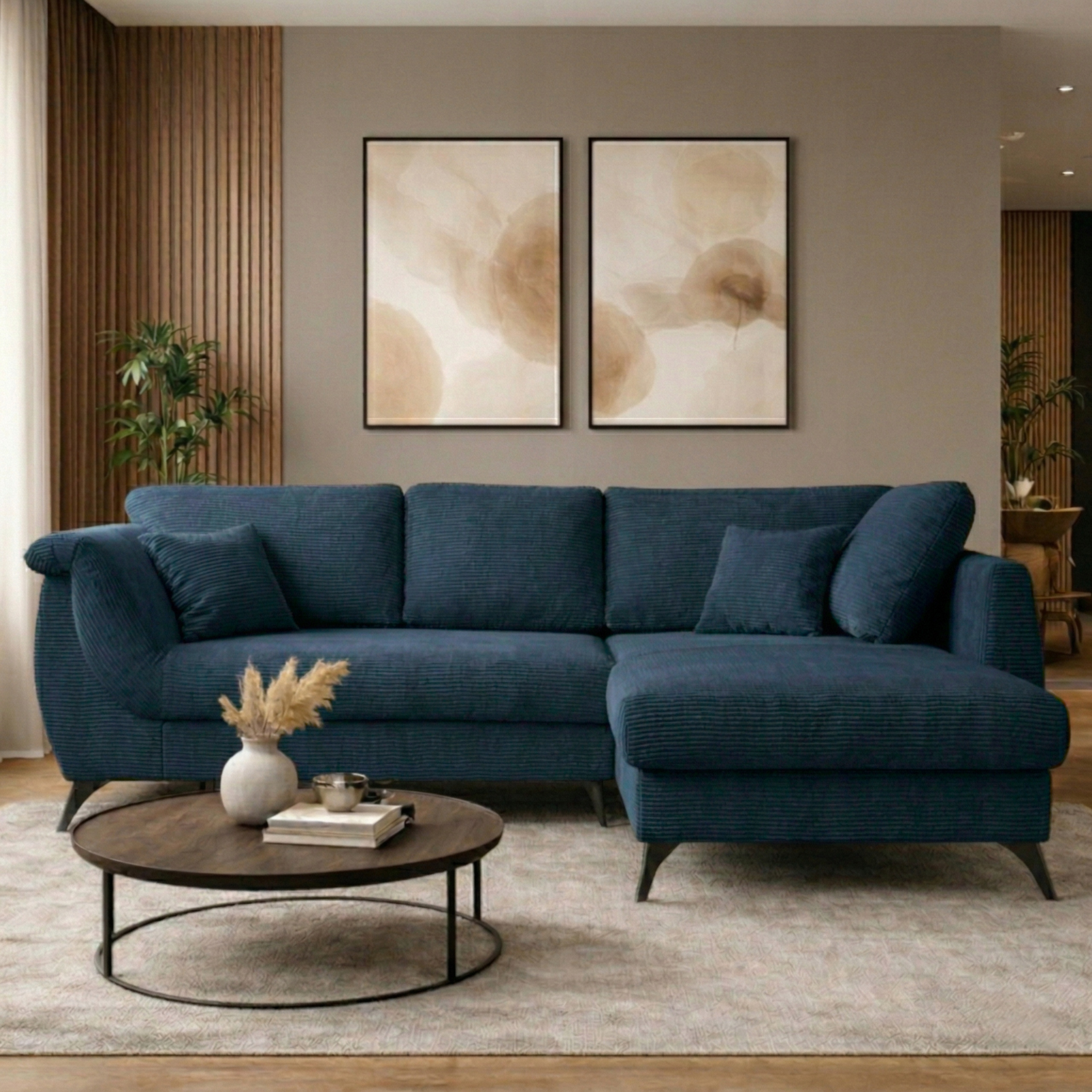 Rohová Sedací Souprava Beluno do obývacího pokoje Rozkládací Funkce Spaní, pohodlný Kontejner, granátová barva