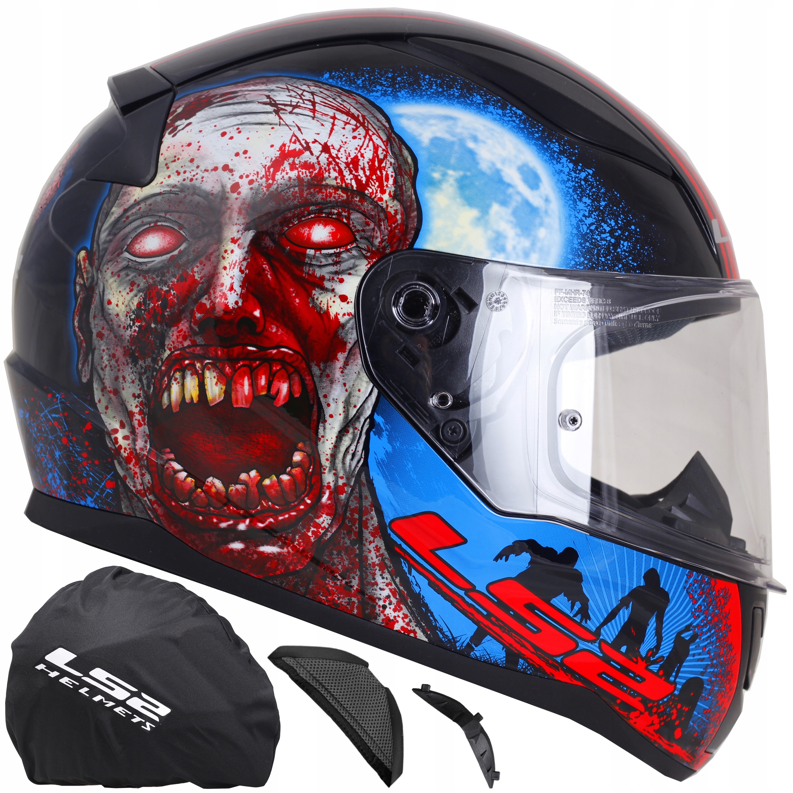 KASK MOTOCYKLOWY LS2 FF353 RAPID II ZOMBIE blue red ECE 22.06