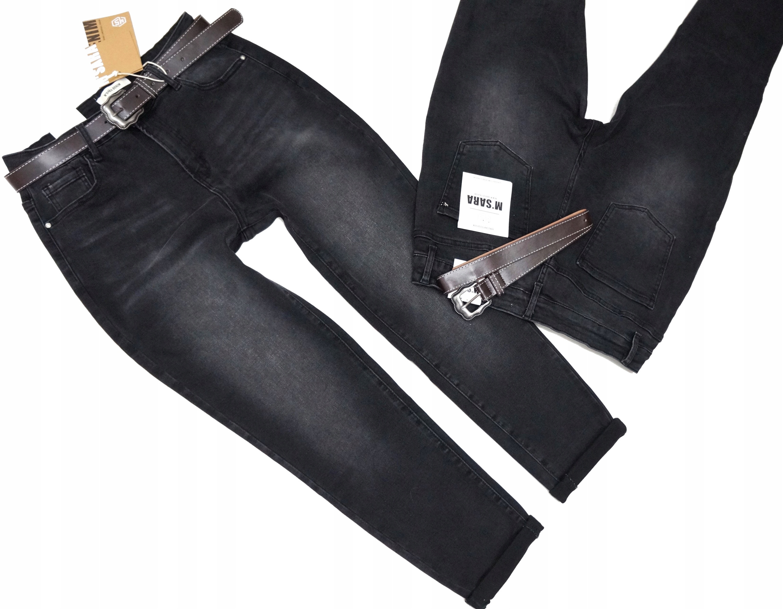 M.sara Modne Spodnie Jeansowe Mom Fit Luźniejsze Ciemnoszare Grafit 46/3XL