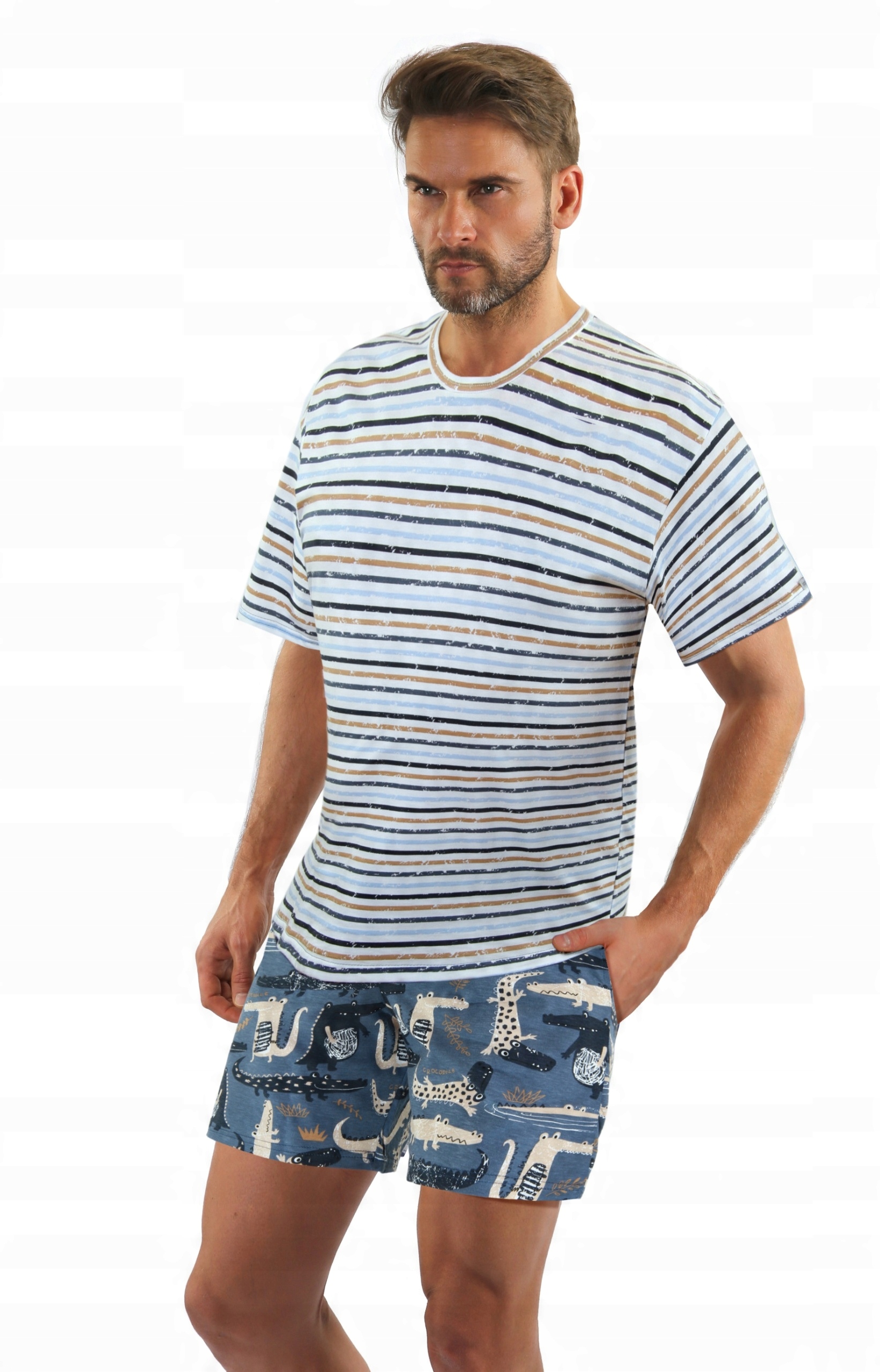 Sesto Senso Pánské pyžamo Krátké 2521/14 proužky jeans 4XL