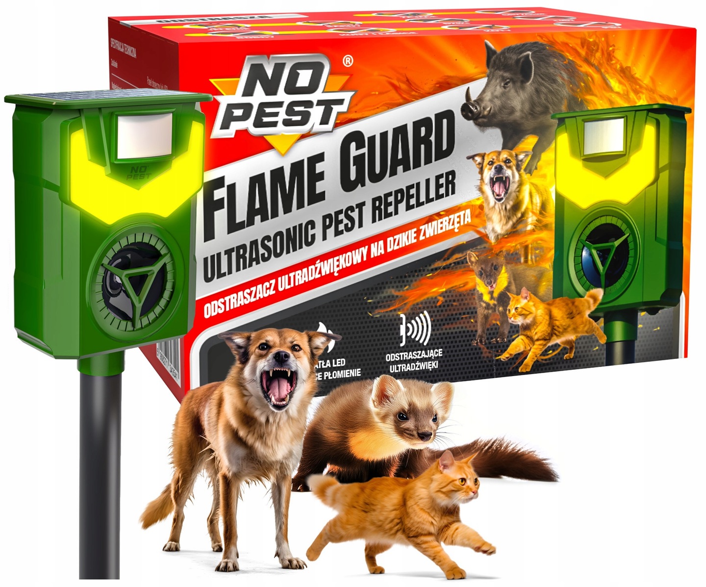 Ultradźwiękowy Solarny Odstraszacz Na Psy Koty Dziki Sarny Jelenie No Pest