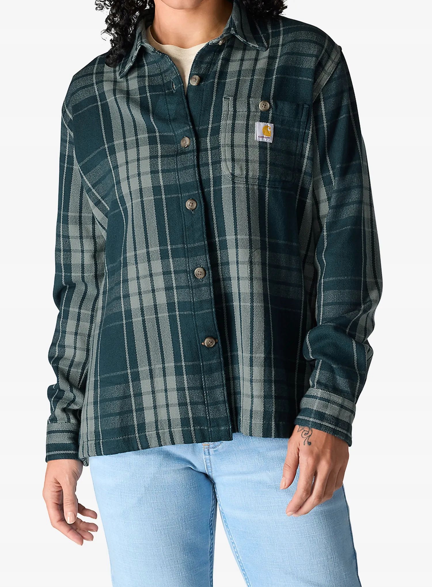 Dámská turistická košile Carhartt Loose Fit Twill Plaid greenstone Xs