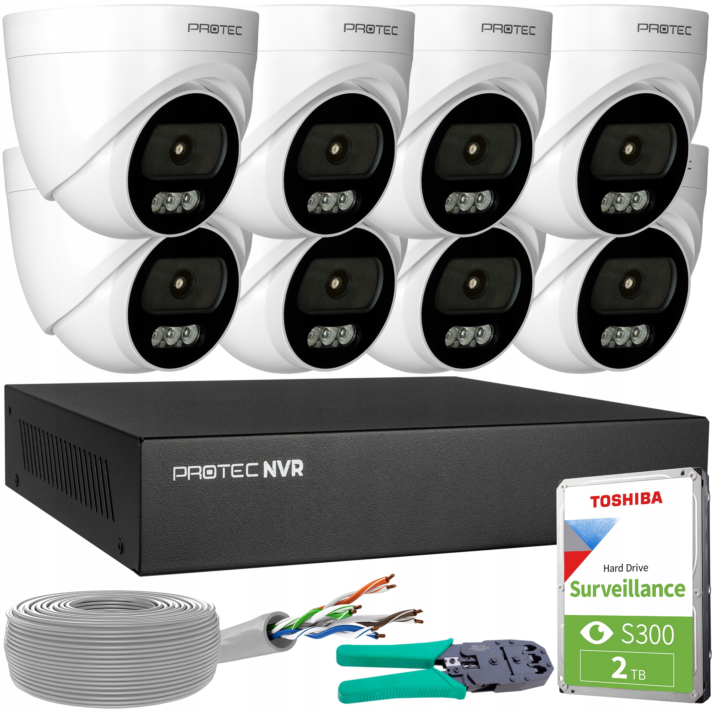 Sada pro monitorování 8 Ip kamer 4Mpx PoE Kopulový vnitřní Hdd disk 2TB