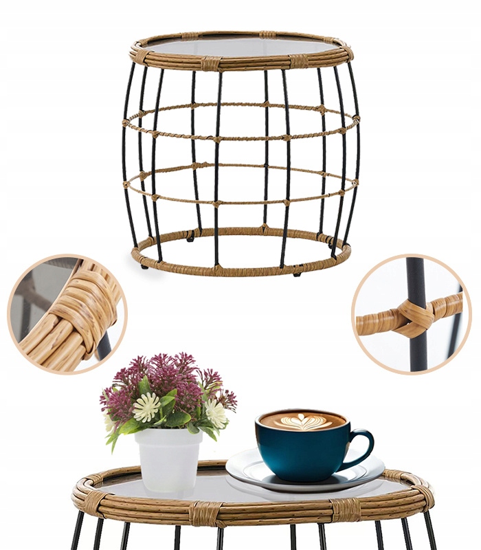 Kulatý Proutěný Konferenční Stolek S Moderním Sklem Na Terasu Do Zahrady