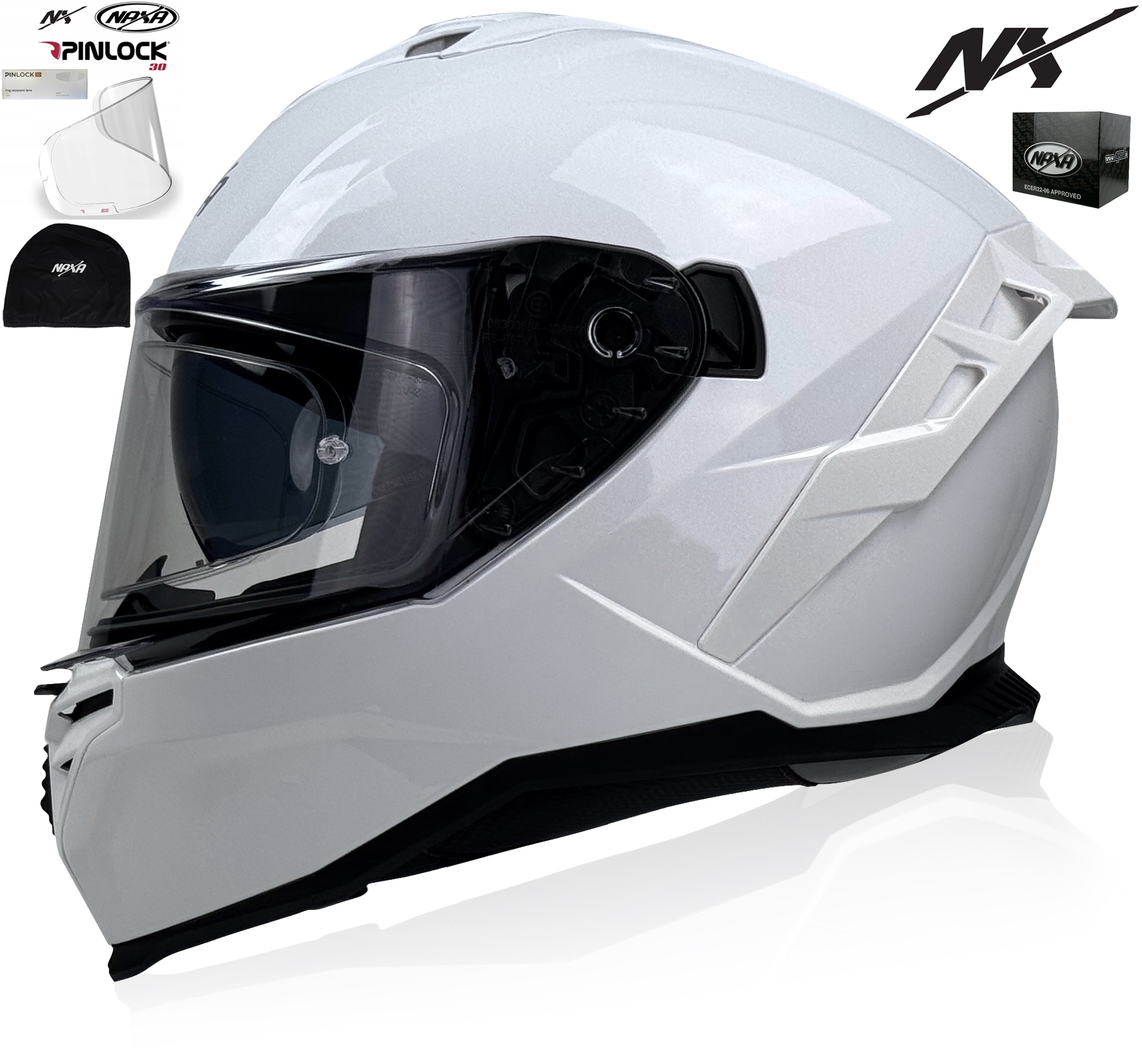 Kask Motocyklowy|integralny|biały| NAXA|F32 r.M Blenda +pinlock W Zestawie