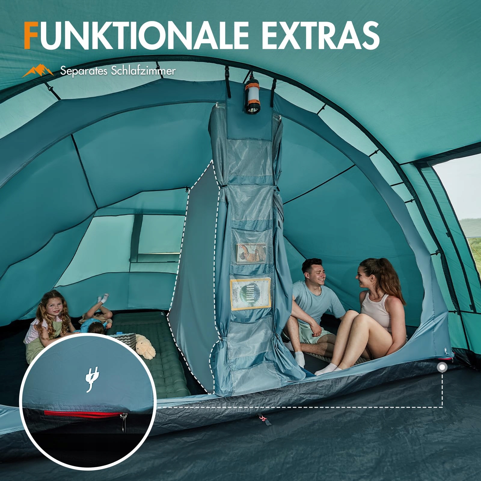 PORTAL Namiot Tunelowy 5-6 Osób Wodoodporny 3000 mm Duży Rodzinny Camping — miniatura 7