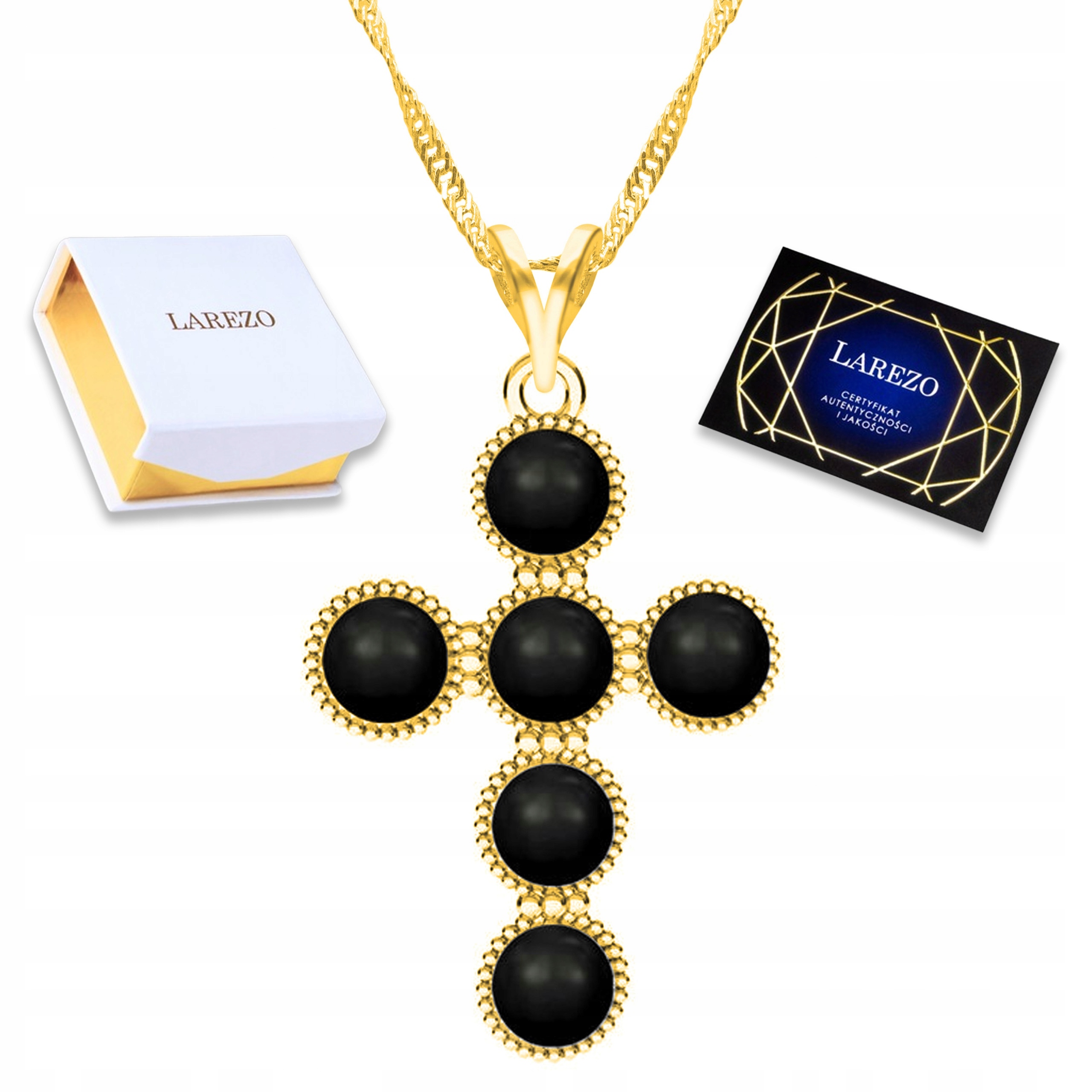 Zlatý náhrdelník Křížek Kříž Černá Perla Černý Kámen Stříbro 925