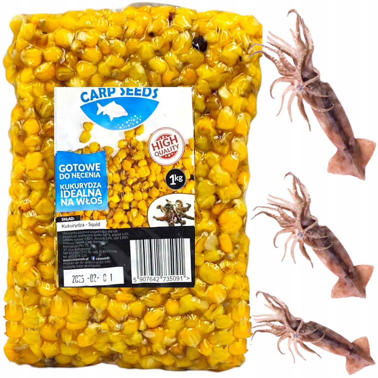 Kukurydza zanętowa wędkarska 1kg Naturalna Squid Carp Seed gotowe ziarna