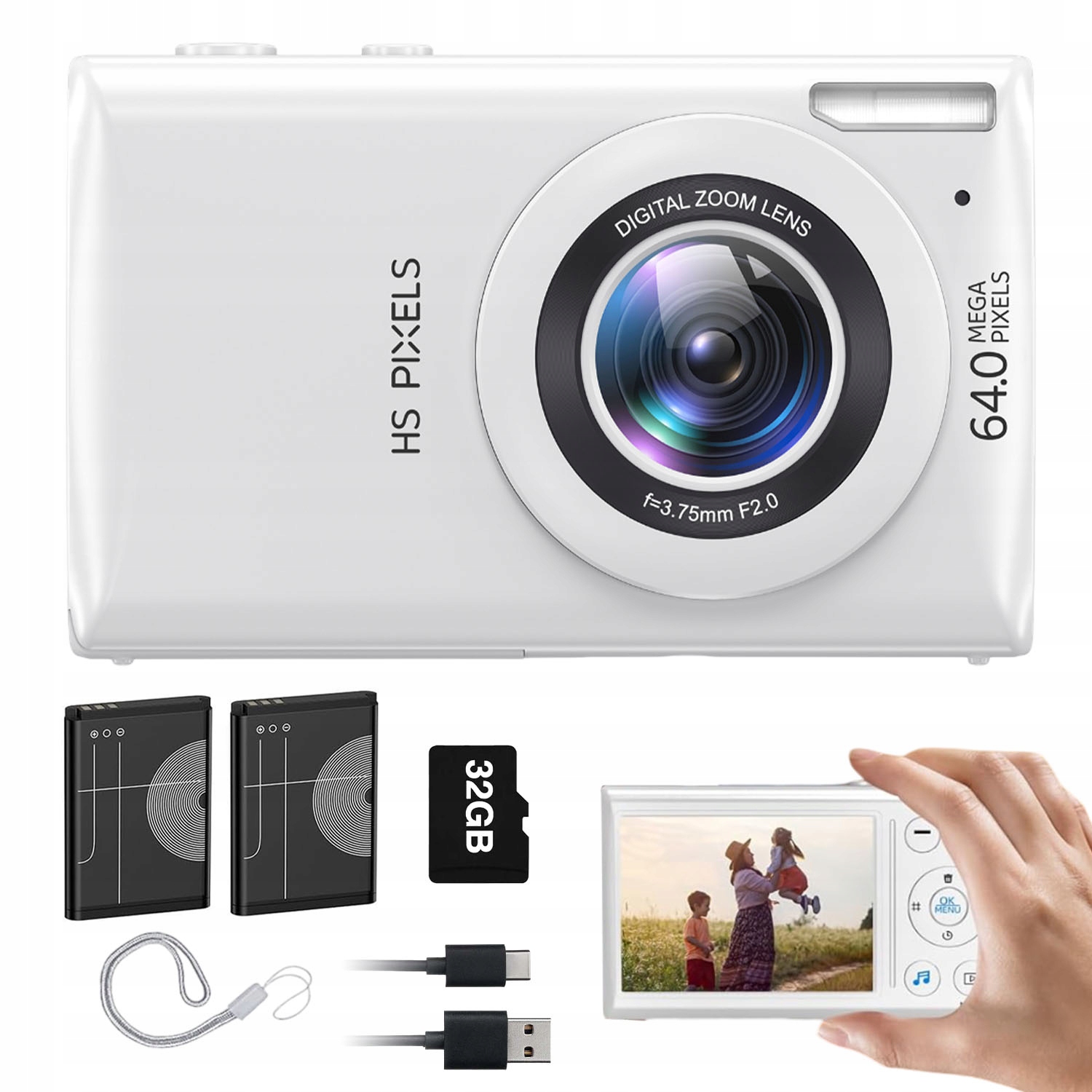 Digitální Fotoaparát 4K 64 Mp S 32 Gb Kartou, Přenosný, Malá Kamera S Automatickým Ostřením