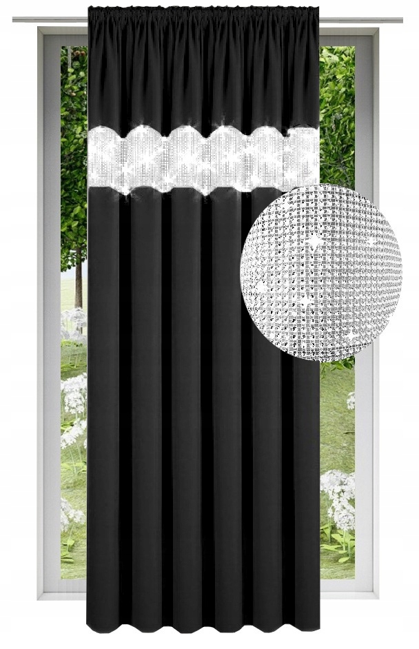 

Gładkie zasłony na taśmie 145x230 z Cyrkoniami