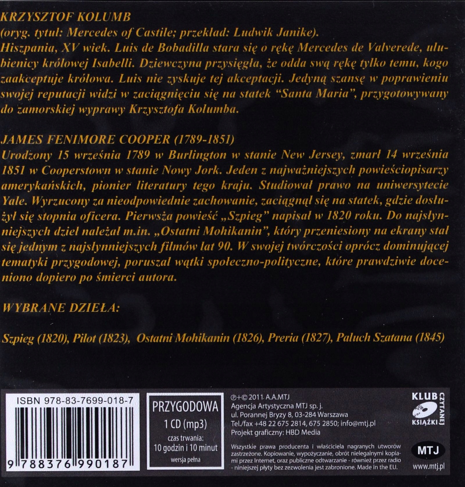 KRZYSZTOF KOLUMB - JAMES FENIMORE-COOPER [AUDIOBOOK] [CD-MP3] Stan opakowania oryginalne