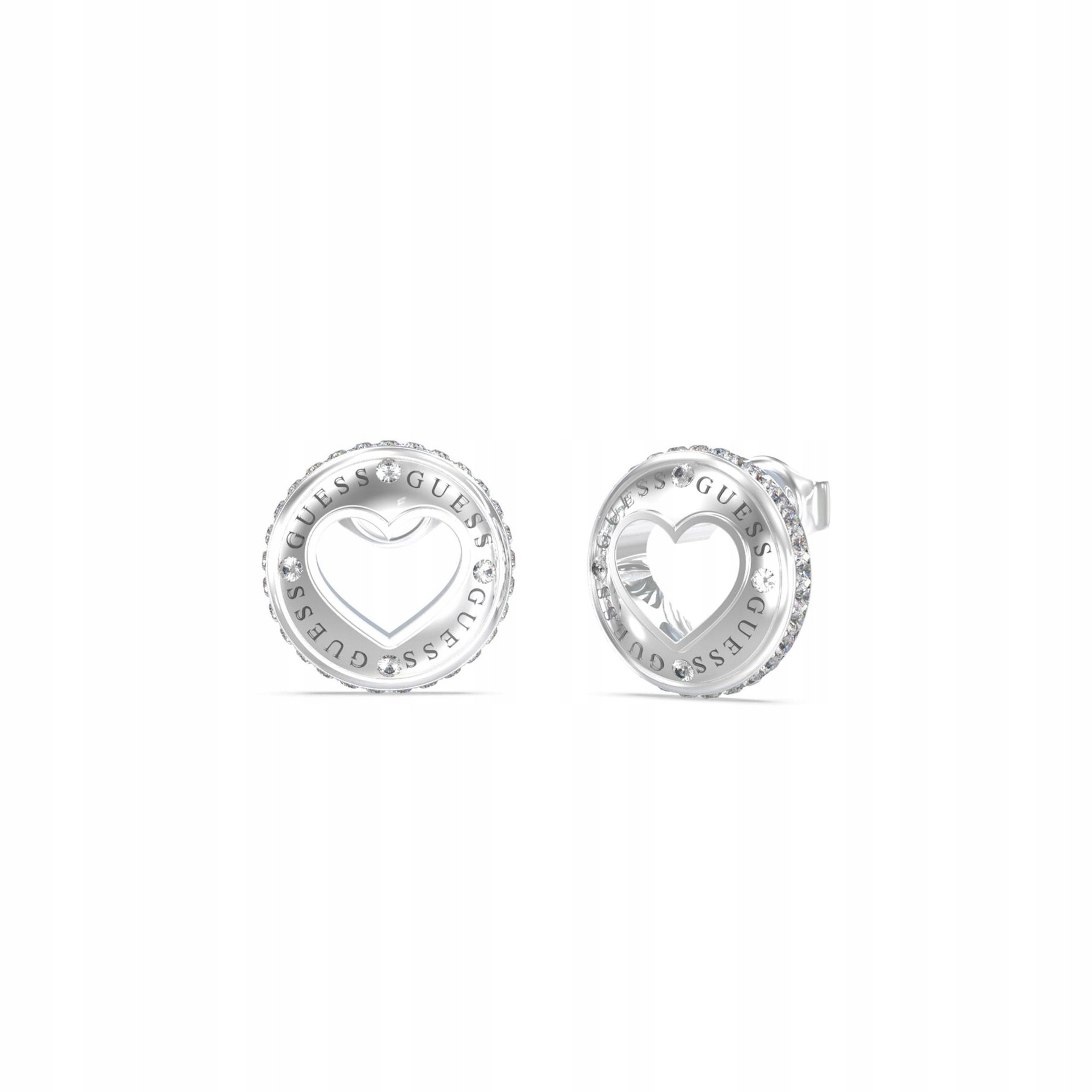 Srebrne kolczyki Guess Rolling Hearts monety z sercem JUBE03341JWRH