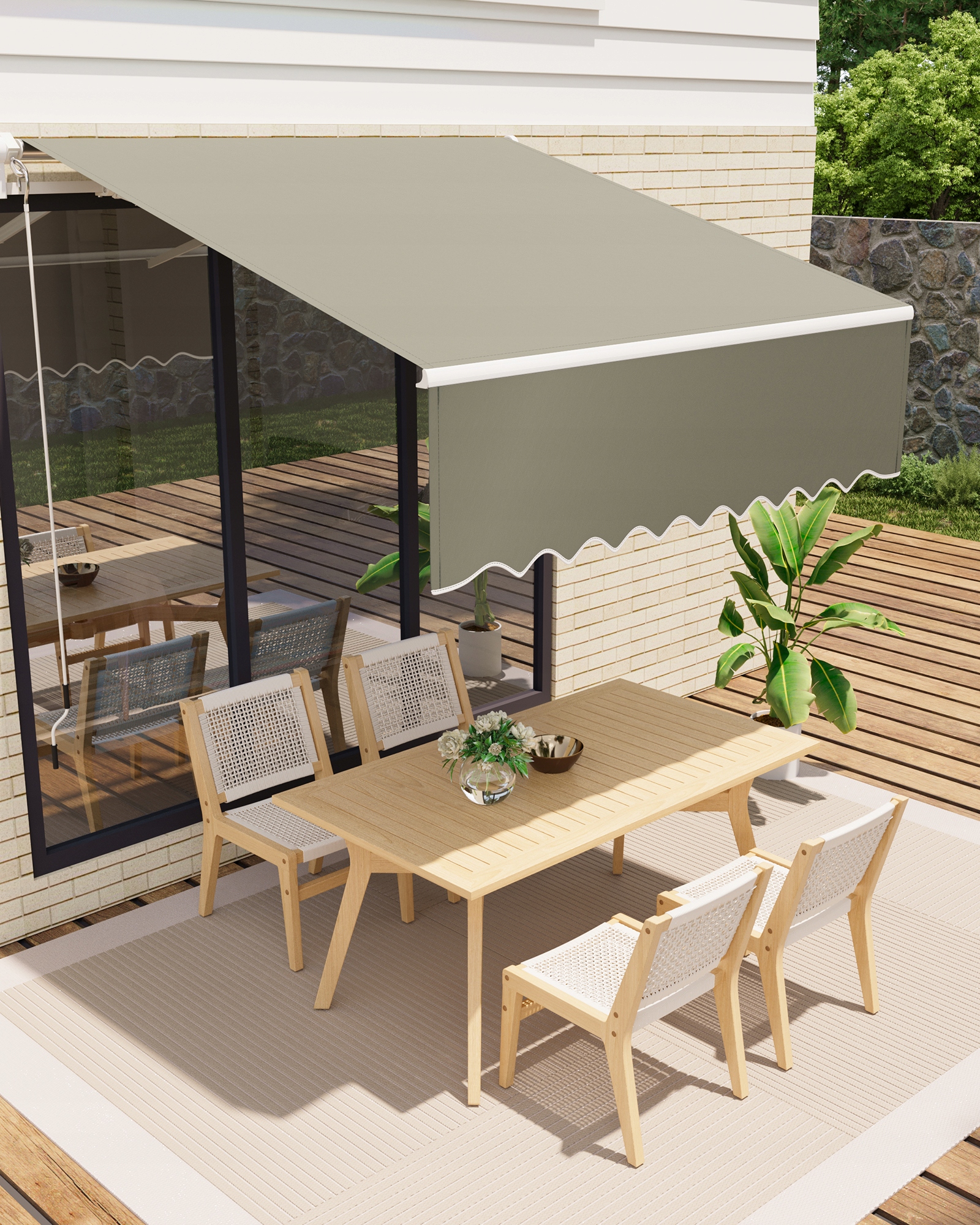 Markýza na terasu, výsuvná, nastavitelný úhel, klika, šedá, 305*244 cm